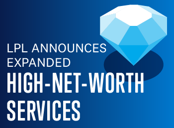 high-net-worth services text in image with 3d diamond shape in corner