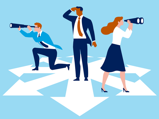 illustration, three advisors looking off into the distance