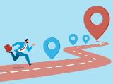 illustration, advisor with briefcase running down track to end point