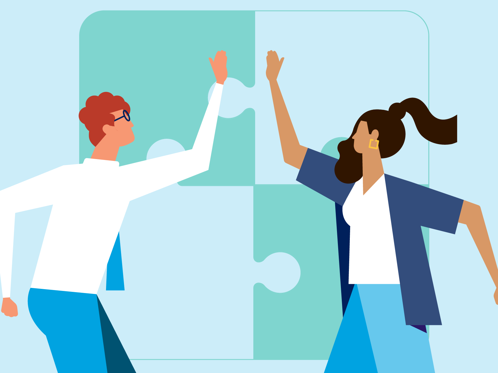 illustration, two advisors celebrating with a high five