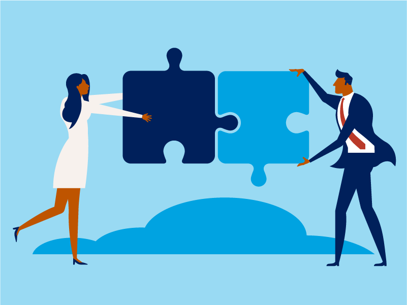 couple each holding two pieces of interlocked jigsaw puzzle