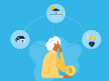illustration, older woman, hand to chin, thinking, home, vacation, rainy day