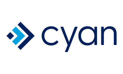 Cyan logo image and lower case cyan text.