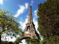 Looking from the ground up at the Eiffel Tower in Paris