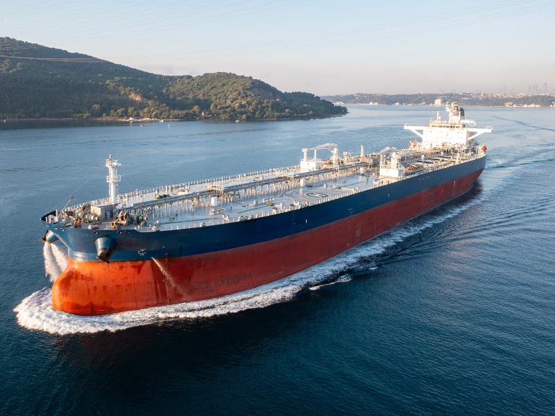 Oil tanker in waterway