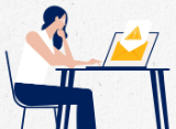 illustration of woman with laptop and warning symbol