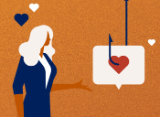 illustration of woman and letter with heart and hook