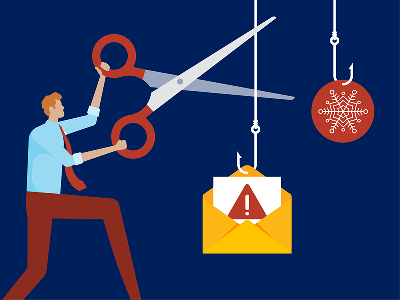 person surrounded by holiday items on laptop