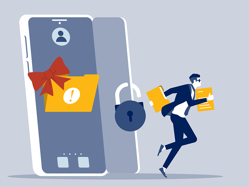 Thief flees with files stolen from an unlocked phone showing open folder