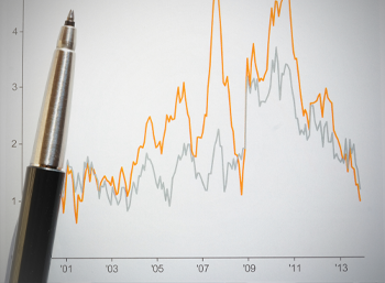orange and grey line graph with pen