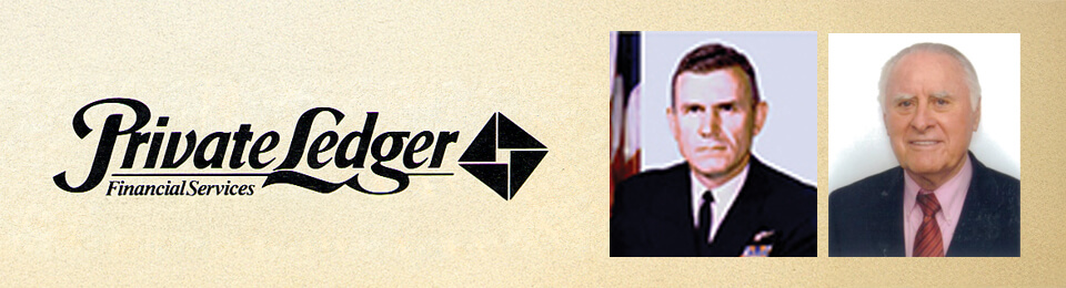 private ledger financial services logo text with diamond shape with founder Bob Ritzman and Al Monahan images