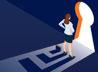 blue orange illustration woman keyhole lpl logo bars as shadow image