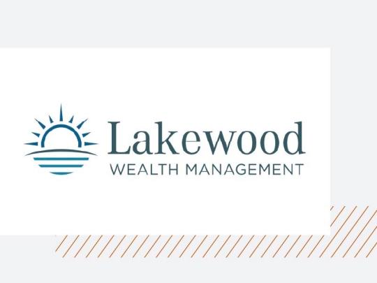 Lakewood WEALTH MANAGEMENT text with sunrise over lake logo symbol