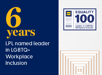 hrc logo 2025 equality 100 leader in lgbqt+ workplace inclusion text, 2025 text, 6 years lpl named leader in lgbqt+ workplace inclusion text