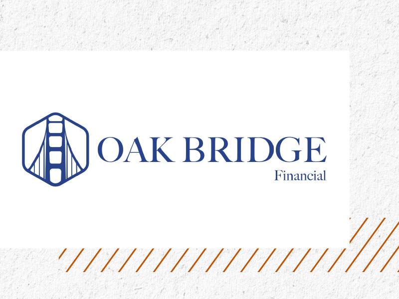 Oak Bridge Financial logo text with suspension bridge figurative art in hexagon