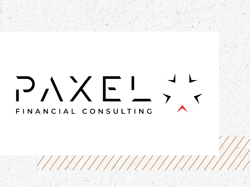 PAXEL FINANCIAL CONSULTING logo text with stylized geometric brand mark on right 