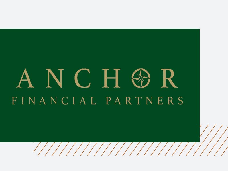 gold-colored ANCHOR FINANCIAL PARTNERS text (letter 'O' represented by a circled anchor") on green background 