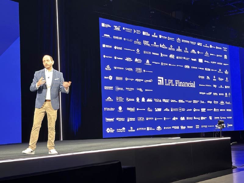 LPL Financial Focus 2026 with CGO Marc Cohen on Focus stage, day #3, with LPL Financial and other LPL advisor firm logos on screen.