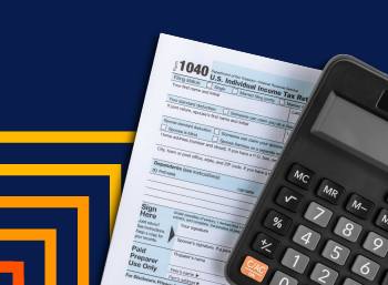 1040 tax form  graphic with calculator blue background image