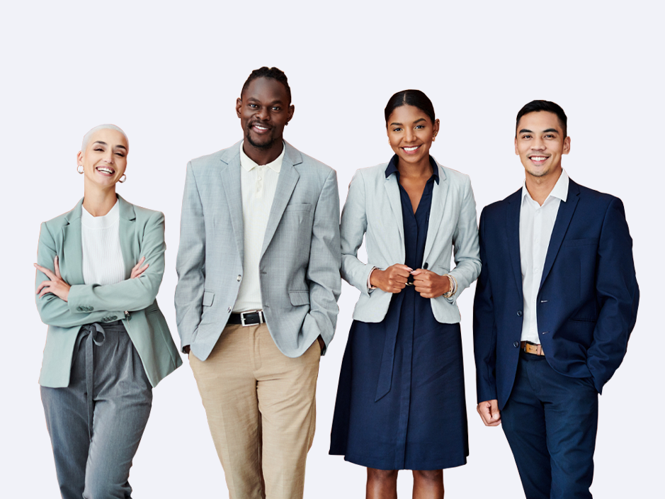 diverse group of people standing smiling in image