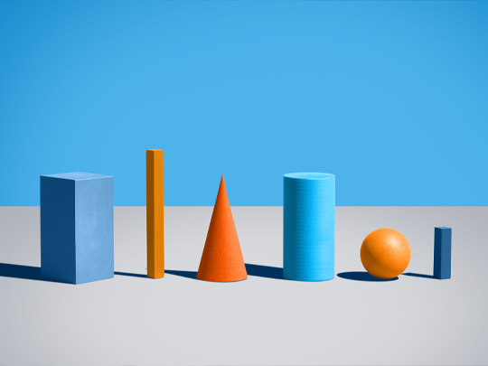 multi-colored 3d rectangles, cone, cylinder, ball shapes